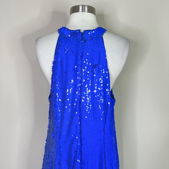 NEW Eloquii | Sequin Blue Halter Sparkle Plus Size Slit Midi Maxi Sexy Dress 16 - Picture 9 of 13